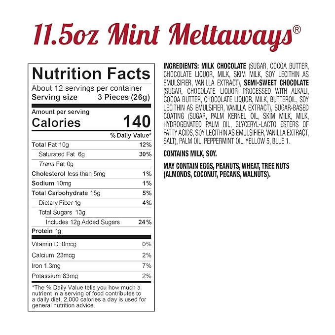 Fannie May, Milk Chocolate Candy, Mint Meltaways, Gift Box, 11.5 oz