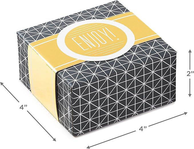 Hallmark Small Gift Boxes with Wrap Band (2-Pack: Gray Geometric, Gold "Enjoy!") 4 inch Boxes for Weddings, Graduations, Engagements, Birthdays, Housewarmings, Wrapped Treats and Cookies