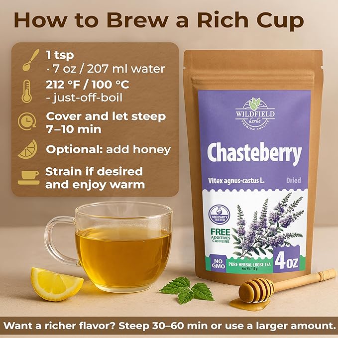 4 oz. Chaste Tree Berry Сhasteberry Tea Chaste Tree Berry Tea Herb (Vitex Agnus-Castus) - 113g Herbal Vitex Sauzgatillo