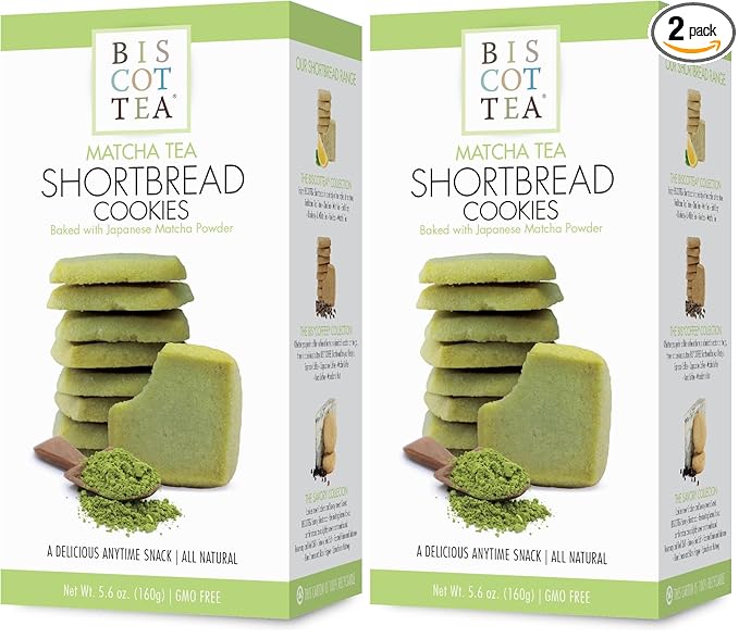BISCOTTEA Matcha Green Tea Shortbread Cookies (8 Cookies) (Pack of 2)