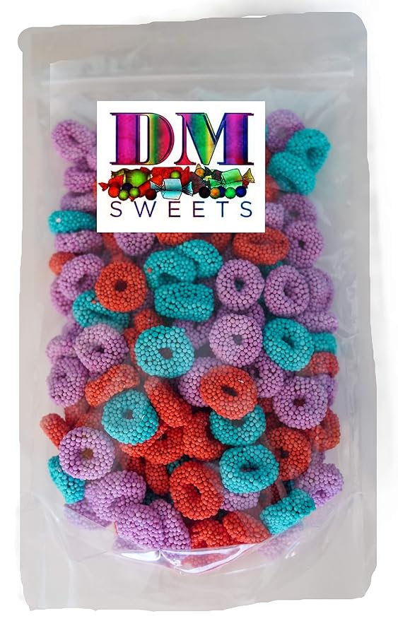 Assorted Fruit Flavored Crunchy Candy Coated Gummy Candy Rings - 1 lb of Tropical Punch Grape Cherry Chewy Sweet Treats in Reasealable Bag