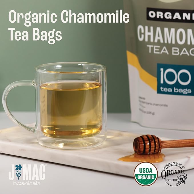 J MAC BOTANICALS Organic Chamomile Tea Bags (100 Count) - Certified by Organic Certifiers, Inc. - Quality Tea From Nile Valley, Egypt, Packaged in the USA