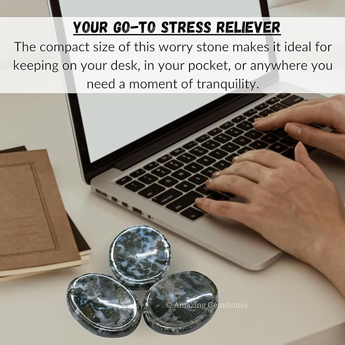 Amazing Gemstone Indigo Gabbro Worry Stone Crystals and Healing Stones - Stones for Stress Relief - Piedra Crystal Fidget for Meditation, Relaxation - Unique Stocking Stuffers and Birthday Gift