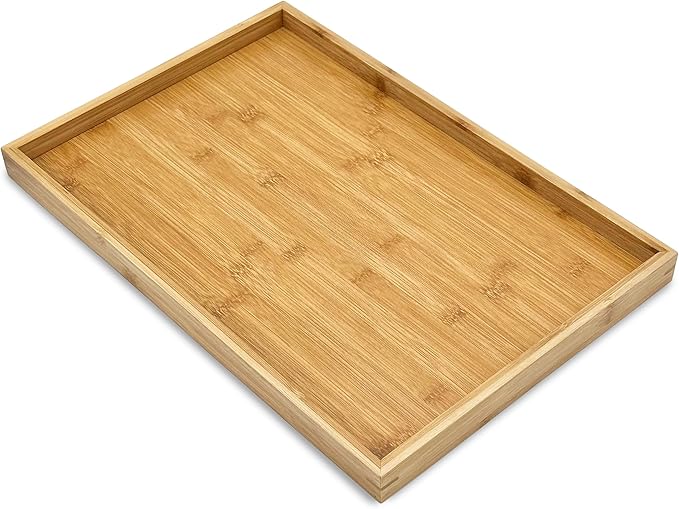 Bam & Boo (1-Pack) Natural Bamboo Rectangle Serving & Vanity Tray - for Kitchen, Bathroom, Countertop, Coffee Table (17.75" x 11.8" x 1.2")