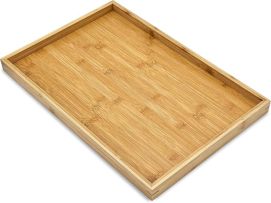 Bam & Boo Natural Bamboo Serving Tray Modern Rectangular (Bamboo, 17.75” x 11.8" x 1.2") for Food, Drinks, Decor, Vanity in Home, Kitchen, Bathroom, Coffee Table, Bed