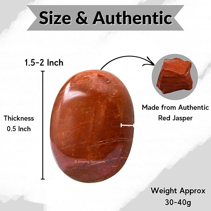 Amazing Gemstone Red Jasper Crystals and Healing Stones - Large Palm Stone Crystals Piedra - Crystal for Good Luck, Balanced Positive Energy, Meditation - Unique Stocking Stuffers and Gifts for Women
