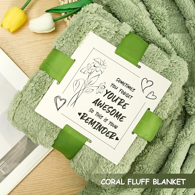 Self Care Gift Basket for Women, Luxury Spa Gift Basket with Blanket, Vanilla Coconut Self Care Set, Friendship Birthday Box for Mom, Sister, Wife, Best Friend, Coworker(Green)