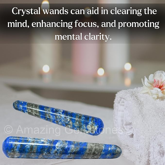 Amazing Gemstone Lapis Lazuli Crystal Wand Massage Stick - Pelvic Wand Gua Sha for Adults - Crystals and Healing Stones Massage Wands for Adults Gifts (Smooth)