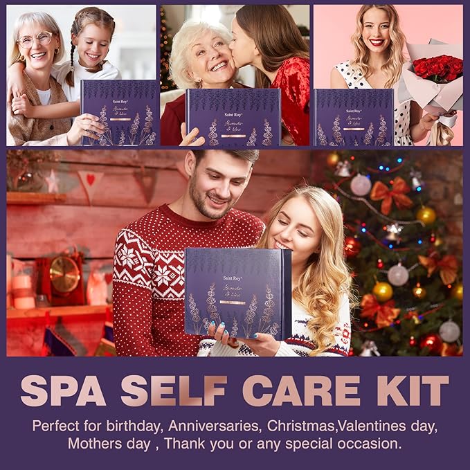 Bath and Body Gift Basket For Mother day Gift, Gifts for Her Birthday Gifts for Women, Lavender Relaxing Spa Gifts Basket Set, Christmas Gifts for Women Unique Idea for Mom Her with Massage Body Rush