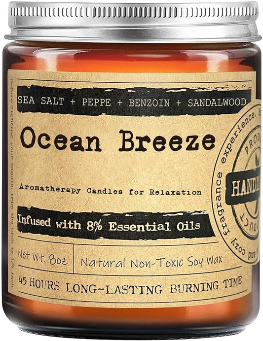 KOTKAS Ocean Breeze Scented Candles - 8oz Natural Scented Soy Candles Non Toxic, Aromatherapy Candles for Home Scented Candles Gifts for Women Bath Relaxing Calming Soothing Relaxation Stress Relief