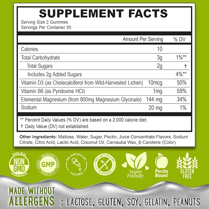 Center-Filled Magnesium Glycinate Gummies 400MG - High Absorption for Kids, Teens & Adults - Supplement for Sleep, Calm & Muscle Relaxation with B6 & D3 - Gluten Free & Vegan Friendly - 60 Count