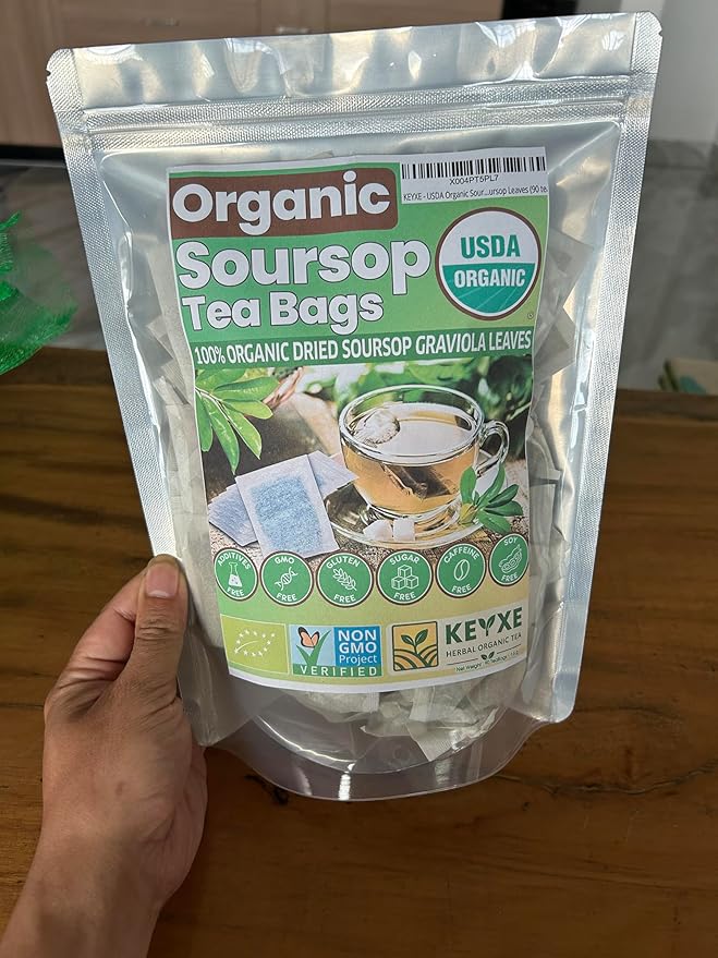 KEYXE - USDA Organic Soursop Graviola Leaves Tea 90 Bags. Non-GMO Verified , 100% Organic Soursop Leaves for Digestion, Boosting Immune, Improving Sleep & Skin Health, Gluten Free, Caffein Free , Hojas De Guanabana Tea Organica, Eco-Conscious Tea Bags