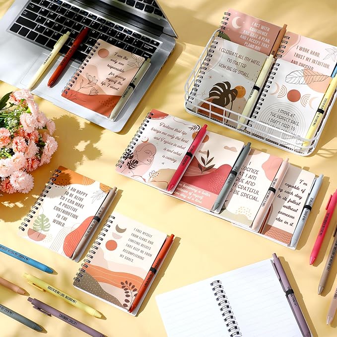 Kosiz 96 Pcs/48 Set Positive Affirmation Gifts Gratitude Spiral Notebooks with Pens Motivational Encouragement Notepads Daily Affirmations Journal for Women (Rainbow)