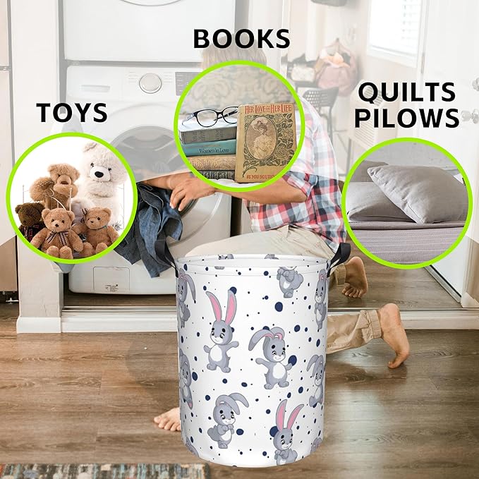 Laundry Basket Cartoon Rabbits Laundry Hamper Large Laundry Basket Storage Basket Tote Bag Collapsible Organizer Basket for Bathroom,Laundry,Bedroom 17.3 x16.5 Inch