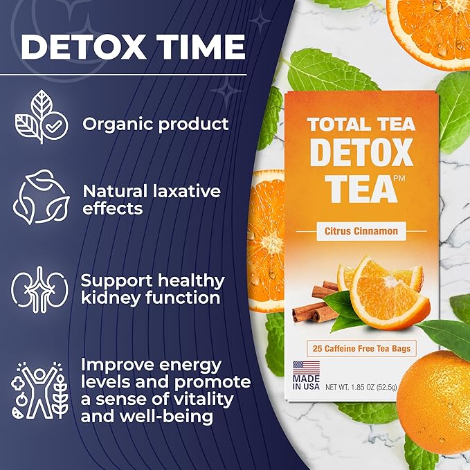 Total Tea Detox Tea & Energy Tea Set - 25 Day Detox - Herbal SIim Tea with Chamomile - Hibiscus Tea and Ginger Root for Colon Cleanse – Natural Citrus & Cinnamon Herbal Tea for Digestive Health