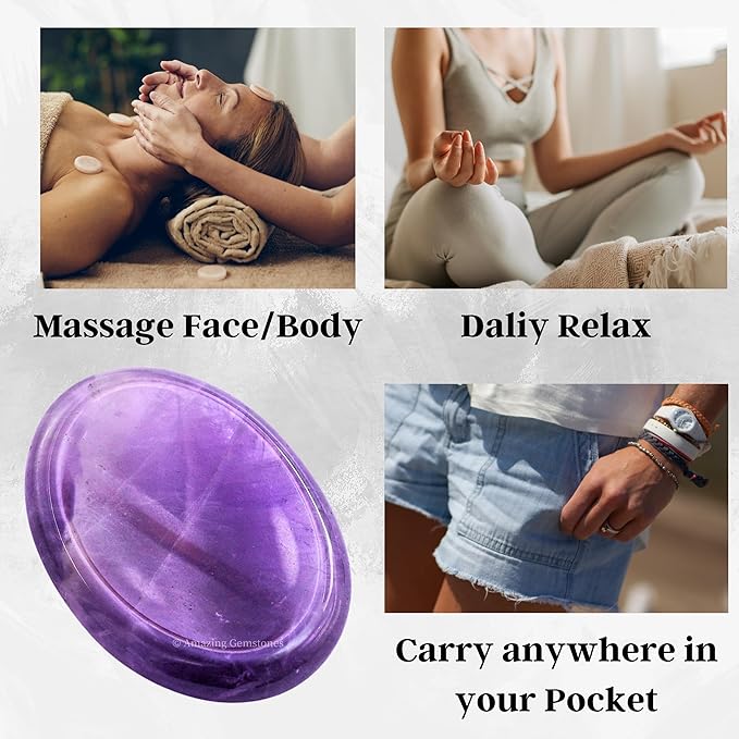 Amazing Gemstone Amethyst Worry Stone, Healing Crystals - Piedra Crystal Fidget for Gift, Meditation, Calming, Relaxation, Stress Relief