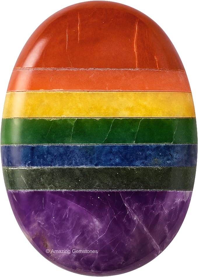 Amazing Gemstone Seven Chakra Crystals and Healing Stones - Large Palm Stone Crystals Piedra - Crystal for Good Luck, Balanced Positive Energy, Meditation - Unique Stocking Stuffers Gifts for Women