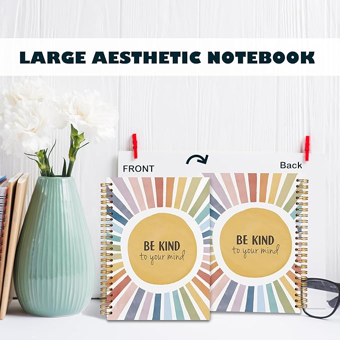 BearCake Inspirational Notebooks,Boho Sun Spiral Notebook,Mental Health Boho Journal, Boho Colorful Sunshine,Sun Hardcover Notebook for Office School Women,Hardcover Spiral Notebook 5.5x8.3