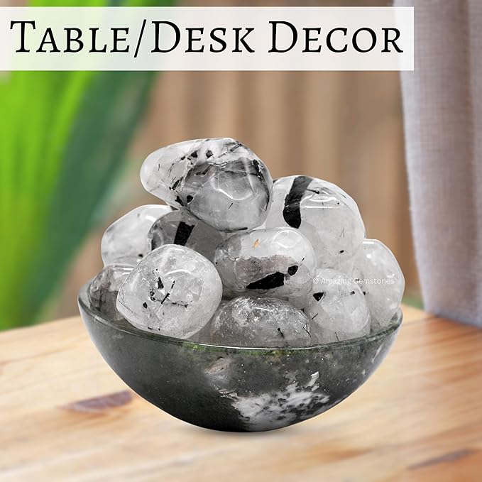 Amazing Gemstone Black Rutilated Quartz Crystals and Healing Stones Tumbled - 1000+ Carats, Healing Stones for Energy Balance, Premium Polished Gems Rocks for Meditation and Wellness