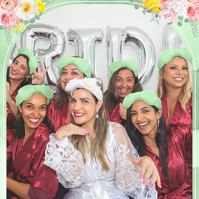 24 Pcs Bachelorette Party Favors Include 12 Bride Bridesmaid Spa Headband 12 Bridesmaid Gifts Scrunchies for Women Sleepover Spa Bachelorette Party Accessories Supplies(White, Green)