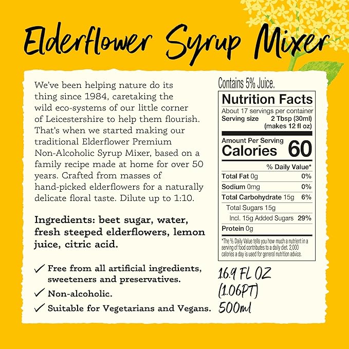 BELVOIR FRUIT FARMS Elderflower Syrup Mixer, 500ml (Pack of 1) | Refreshing Botanical Drink Mix | Perfect for Cocktails | Natural Flavor| No Preservatives| Made with Fresh Elderflowers.
