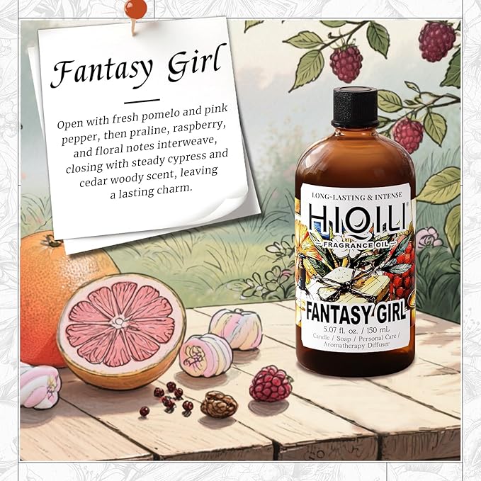HIQILI Fantasy Girl Fragrance Oil for Candle, Perfume Making, Praline & Pomelo Scents, Long Lasting, Skin & Hair Care Products, Gifts - 5.07 Fl Oz
