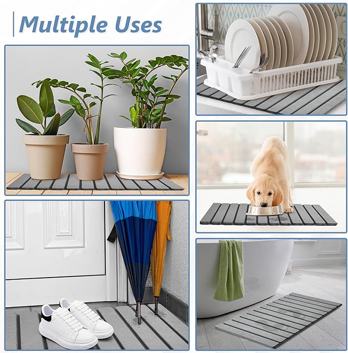 AWW Foldable Stone Bath Mat, Super Absorbent Diatomaceous Earth Mats, Non-Slip 31.5 x 15.7 Inch Quick Drying Mat, Compact and Easy to Store Bath Mats for Bathroom, Easy to Clean, Grey