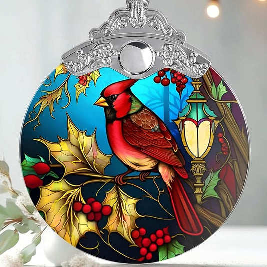 Christmas Ornament - Red Bird Cardinal Stained Glass Decor - Holiday Decorations and Xmas Gift Ideas for Tree