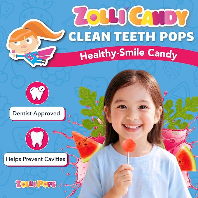 Zollipops Clean Teeth Pops Sugar Free Candy with Xylitol, Dye-Free Lollipops - Keto & Diabetic-Friendly, Dentist-Approved Treats for Kids (Watermelon 3.1 oz, Pack of 2)