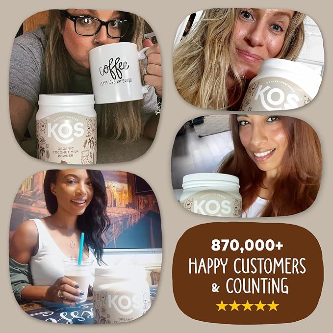 KOS Organic Coconut Milk Powder, USDA Certified Organic - 0g Sugar, MCT Plant Based Creamer for Coffee, Smoothies, Vegan, Keto, Paleo Friendly, Non-GMO, Gluten or Dairy- 12.6oz, 179 Servings