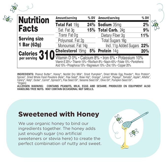 Perfect Bar, Pumpkin Pie Protein Bar, High Protein, Organic, Gluten Free, Soy Free, Non GMO, No Sugar Alcohols, 2.2 Ounce Bar, 24 Count