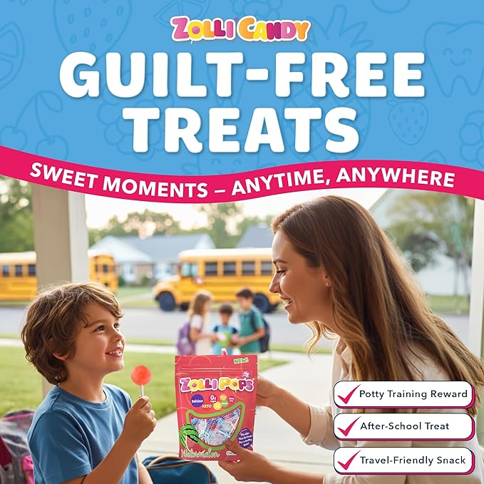Zollipops Clean Teeth Pops Sugar Free Candy with Xylitol, Dye-Free Lollipops - Keto & Diabetic-Friendly, Dentist-Approved Treats for Kids (Watermelon 3.1 oz, Pack of 2)