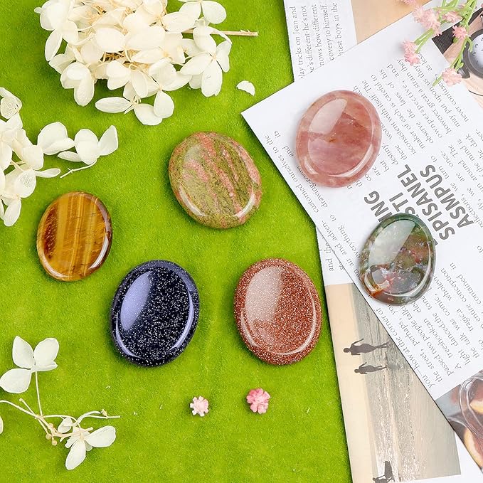 2" Strawberry Quartz Worry Stone Cherry Palm Stones Healing Crystals for Anxiety Meditation Thumb Stone Witchy Strawberry Decor Gift