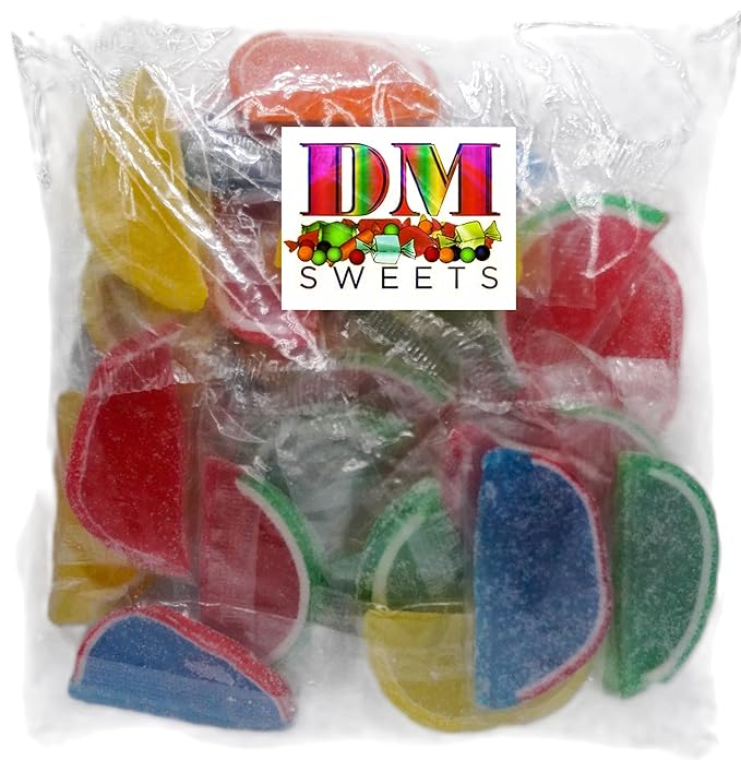 DM Sweets Assorted Wrapped Fruit Gel Slices - 1 lb of Orange Watermelon Cherry Blue Raspberry Lemon Lime Fresh Sugar Sanded Candy, Red