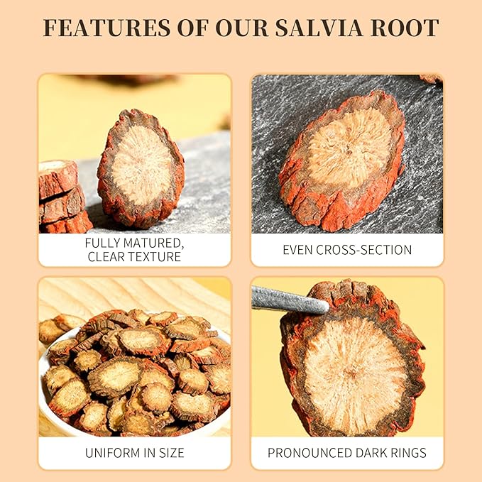 Hee Creek Salvia Root Slices 300g/10.58 Dried Dan Shen Herb Tea Cut, Natural Chinese Herbal Tea, No Additives, Non-Sulfur Fumigation, Premium Hand Selected 丹参 丹参片