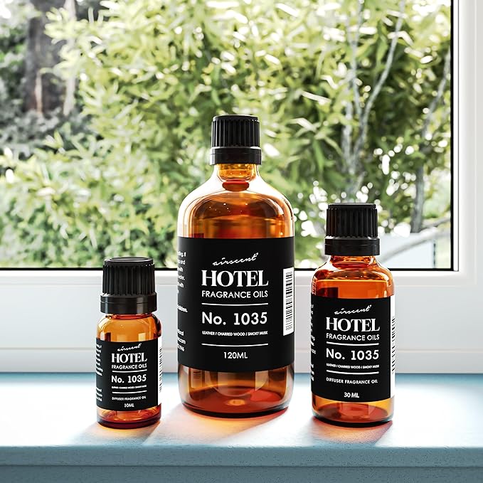 AirScent Hotel Diffuser Oil No. 1035 Inspired by Gramercy Park's Cade 26 Blend - Fragrance Oil for Ultrasonic and Waterless Diffusers and Crafting - 120 mL, 4 fl oz Glass Bottle with Dropper