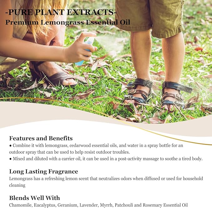 EUQEE Lemongrass Essential Oil 118ml Premium Lemongrass Oil with Glass Dropper, Great for Diffuser, Candle Making - 4Fl. Oz