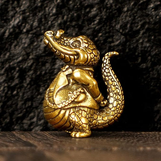 Crocodile Tycoon Brass Statue - 100% Solid Handcast Swagger Pose Figurine, Motivational Gift for Ambitious Professionals, Unique Animal Sculpture for Success & Wealth