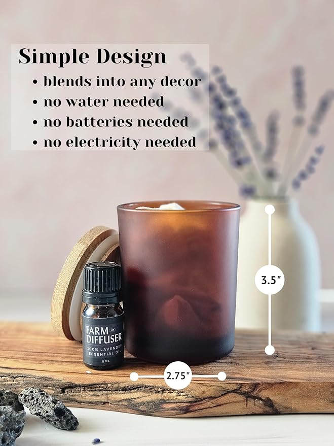 Lava Rock Diffuser and Lavender Essential Oil Set, Volcanic Stone Diffusers for Essential Oils, No Water, Non-Electric, Easy Aromatherapy Gift, Made in USA, Bedtime Self Care Ritual, Home Fragrance