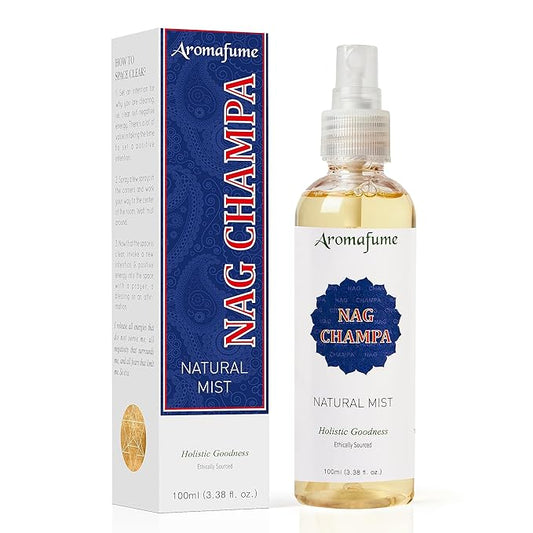 Nag Champa Natural Mist Spray by Aromafume | 100 ml / 3.3oz | Made with Sandalwood, Jasmine, Ylang Ylang & Champa flower extracts | Ideal for meditation and rituals | Non-alcoholic, non-toxic & vegan