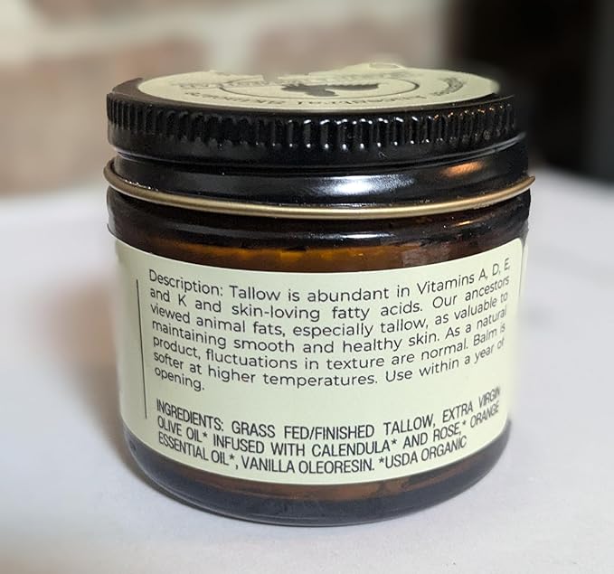 Hearth and Homestead: Handmade Whipped Tallow Balm (Vanilla Orange) - Organic Body Butter with Infused Olive Oil, for Eczema, Rosacea, Baby - 1.3 oz