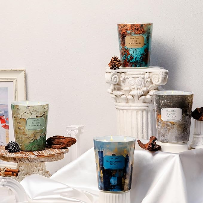 HomeLights Balsam Cedarwood Scented Candles | 34oz Soy Candles Industrial Chic 3-Wick Large Candle Jars | Ideal Candle Gifts for Events, Home Decor Stress, Relief & Relaxation