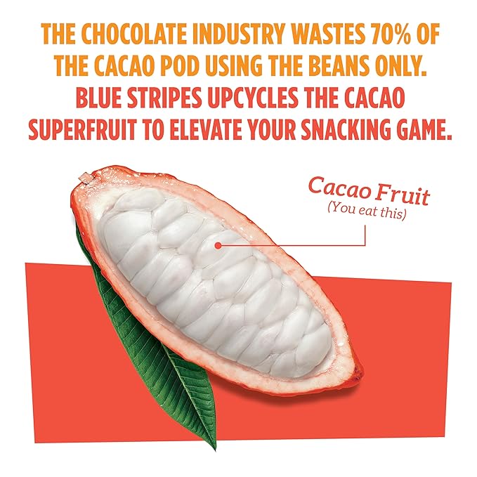 Blue Stripes Cacao Superfruit Gummies - Vegan Chewy Fruity Snack, No Sugar Added 100% Fruit Gummy, 9 Essential Vitamins & Minerals, Natural Tropical Superfood - Mango & Cacao, 3.2 oz (4 Pack)