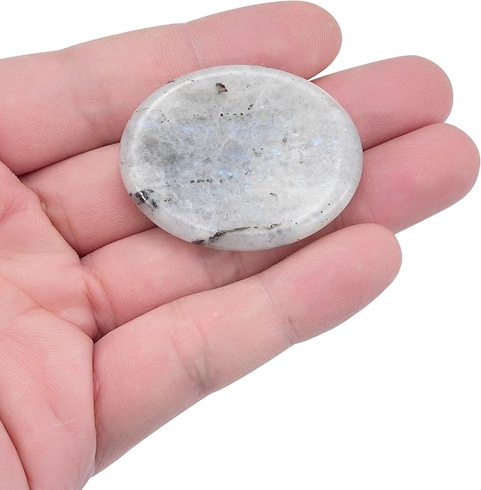 QianCannaor Labradorite Oval Shaped Worry Stone for Adults • Crystals and Healing Stones for Anxiety Relief, Stress Relief & & New Beginnings • Pocket Palm Stone with Affirmation Card