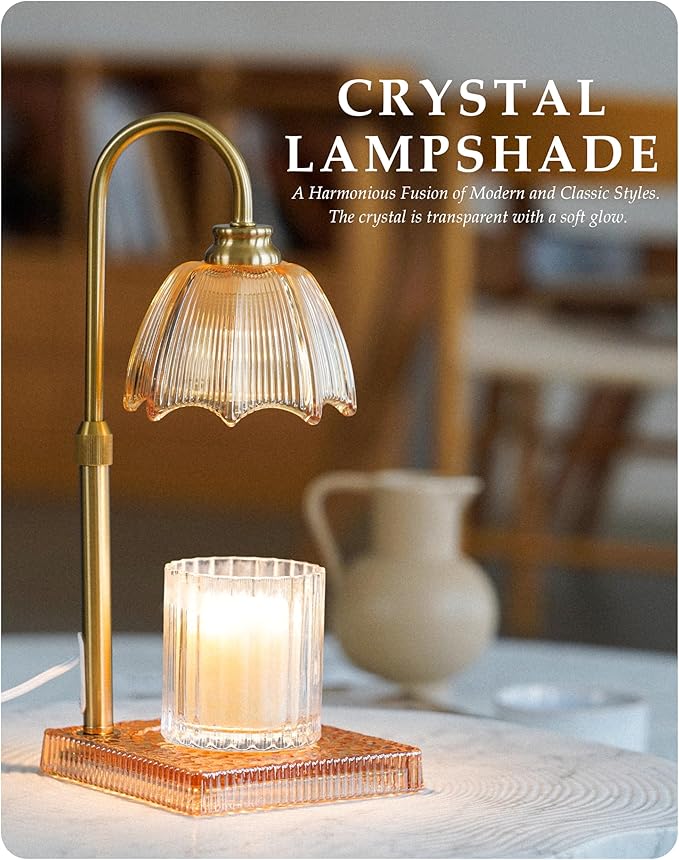 Candle Warmer Lamp with Timer, Dimmer & Adjustable Height, 20MM Crystal Base, 2 Blubs, Fit Jar Scented Candles, Safe Aromatherapy Light for Sleep, Work, Yoga, Bedroom, Office, Gift for Women