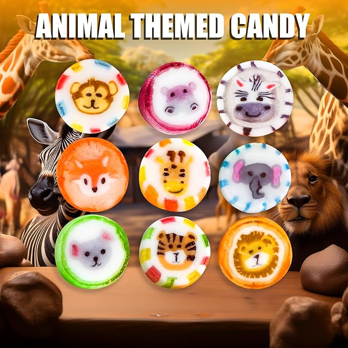 Animal Candy - Hard Candy Bulk 1 lb Bag of Individually Wrapped Small Hard Candies Assortment - Great for Office Candy - Safari Party Favors - Cute Birthday Candy for Party Bags - Jungle Animal Baby Shower - Yummy Candy for Kids and Adults