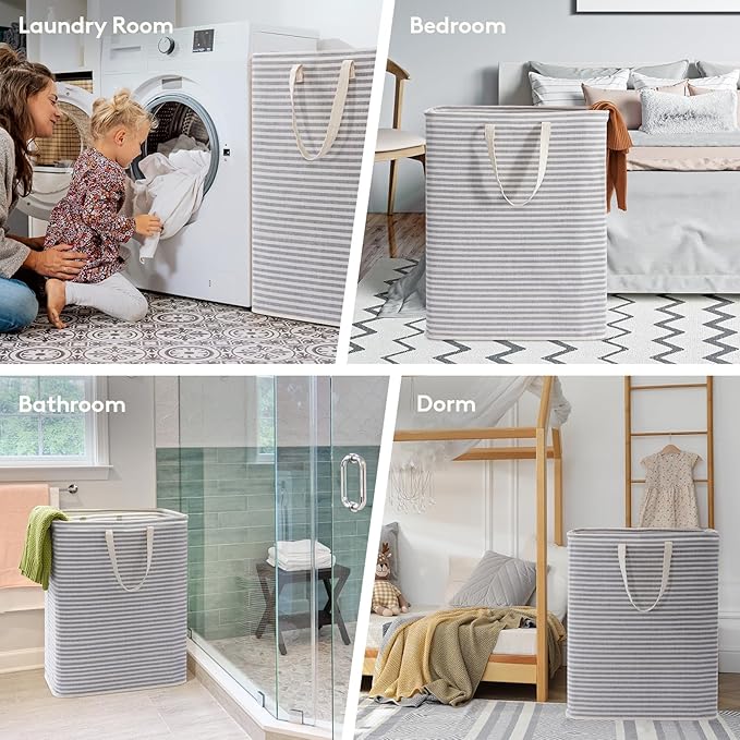 Lifewit 3 Pack Laundry Hamper Large Collapsible Laundry Baskets, Freestanding Waterproof Clothes Hamper with Easy Carry Handles in Laundry Room Bedroom Bathroom College Dorm for Adults, Gray, 3 x 125L