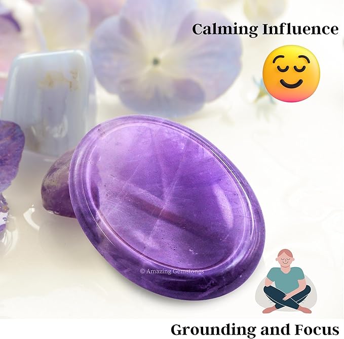 Amazing Gemstone Amethyst Worry Stone, Healing Crystals - Piedra Crystal Fidget for Gift, Meditation, Calming, Relaxation, Stress Relief
