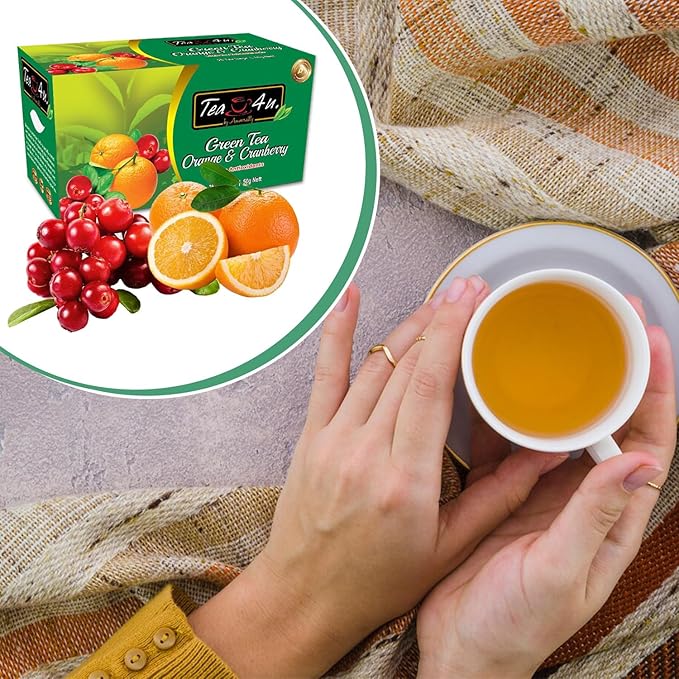 Tea4U Orange & Cranberry Flavor Green Tea - Hand Picked Leaves from Sri Lanka - Rich in Antioxidants - Smooth & Hydrating - Convenient Packaging of 25 Tea Bags