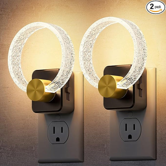 DORESshop LED Night Lights Plug Into Wall，[2 Pack]Acrylic Decorative Night Light with Dusk-to-Dawn Sensor, Dimmable Nightlights, Adjustable Brightness for Bathroom,Hallway,Bedroom,Kids Room,Soft White